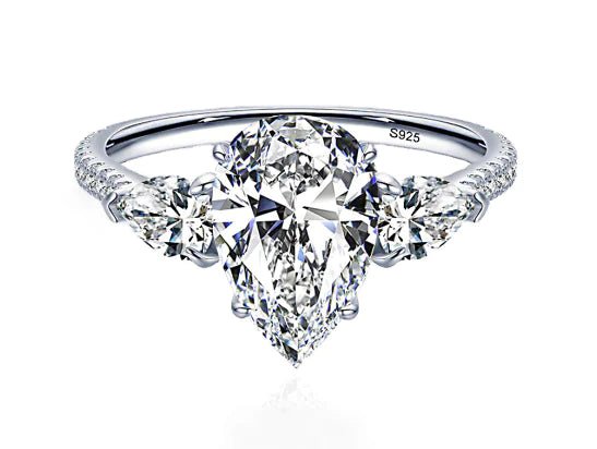 Drop - Shaped Diamond Ring in Sterling Silver – Purple, White & Yellow Options - Trendy Home Mart