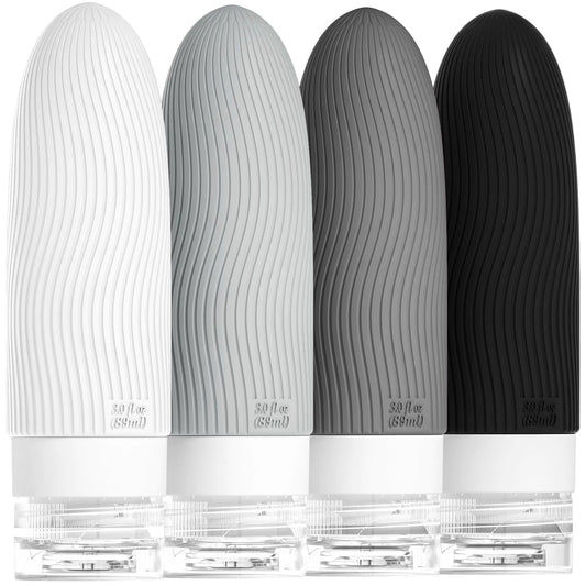 Morfone Silicone Travel Bottles – TSA-Approved 3oz Leakproof (Black & White)