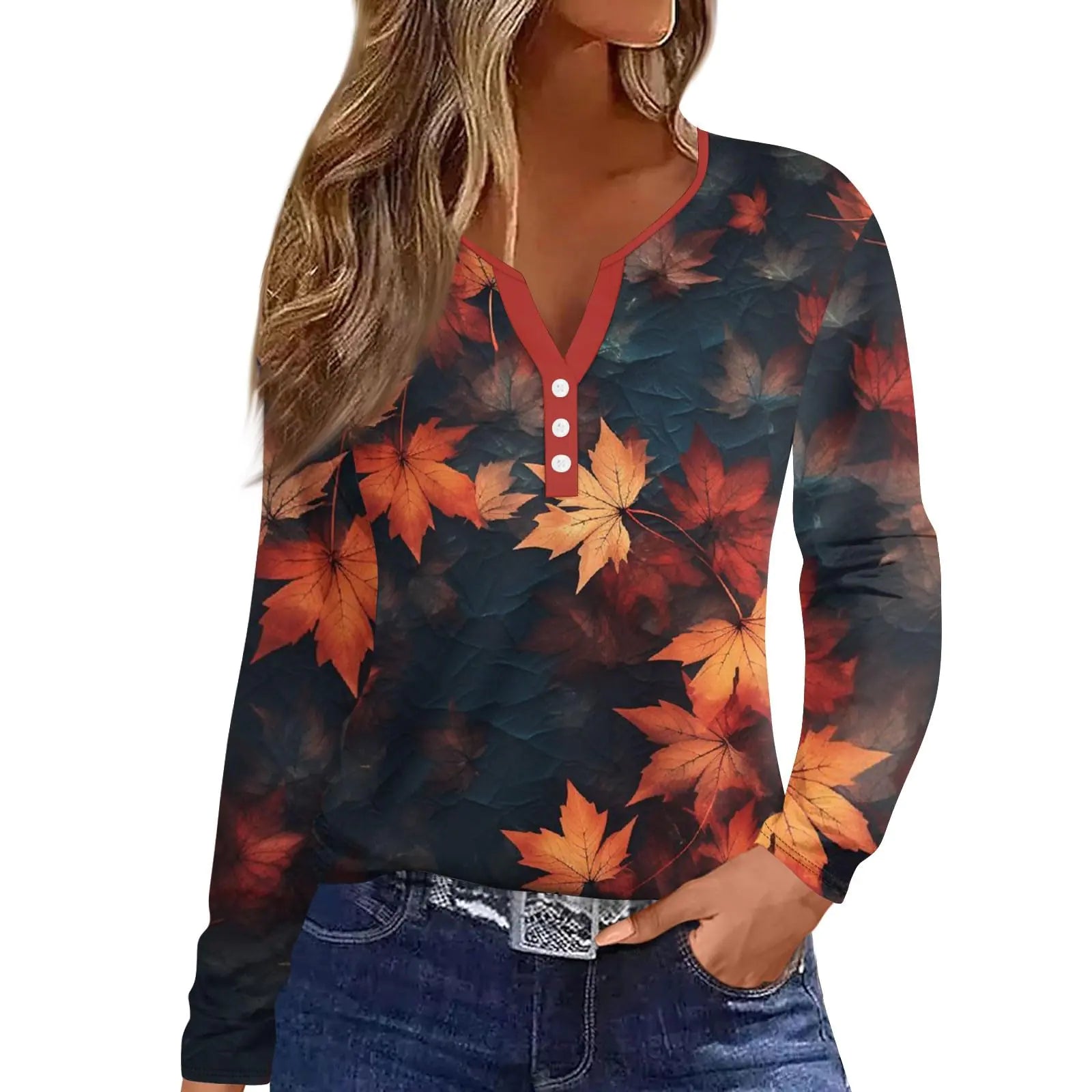 Blouses for Women Dressy Casual Womens Oversized T Shirts Trendy Tops for Women 2024 Long Sleeve Shirts V Neck Button Casual Loose Tunics Floral Print Trendy Clothing 04 Multicolor XXL