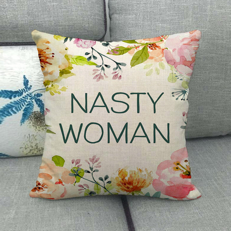 Watercolor Rose Inspirational Word Linen Cushion Cover