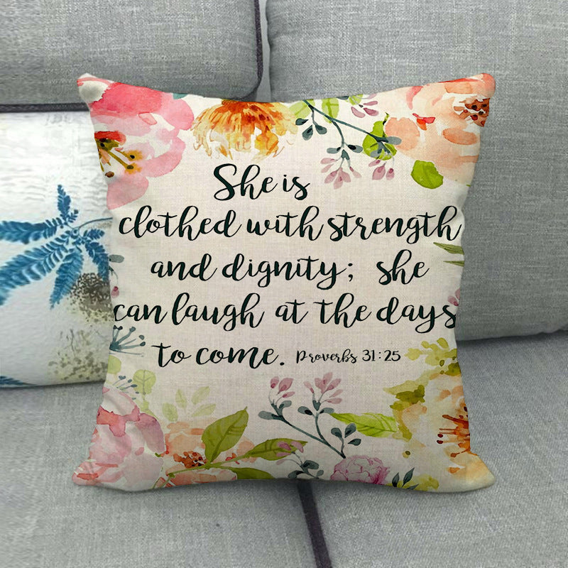 Watercolor Rose Inspirational Word Linen Cushion Cover