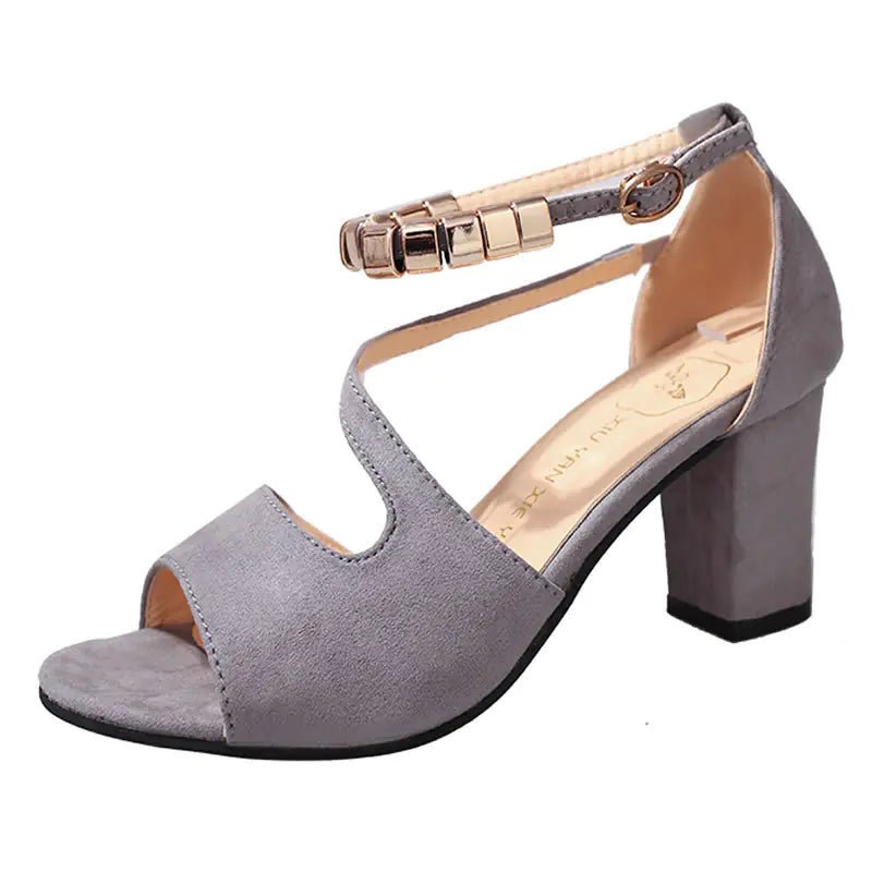 Fashion Women's Sandals with Thick Mid - Heel Buckle - Trendy Home Mart