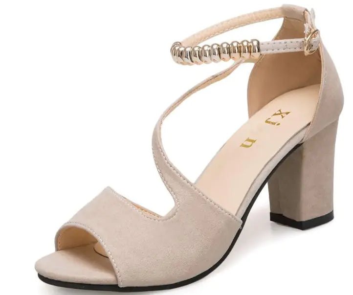 Fashion Women's Sandals with Thick Mid - Heel Buckle - Trendy Home Mart