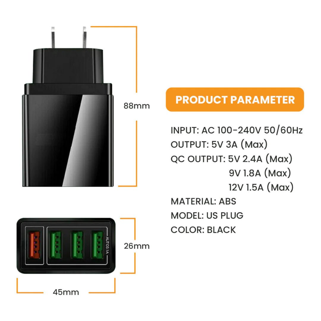 Fast Charge 3.0 USB Hub Wall Charger - Trendy Home Mart