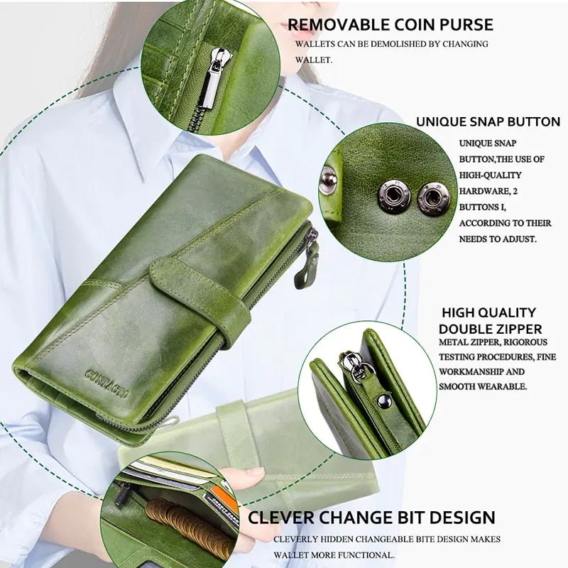 Genuine Leather Women's Long Wallet - Trendy Home Mart