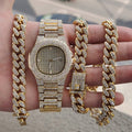 Gold-Plated Hip Hop Men's Jewelry Set with Rhinestones - Trendy Home Mart