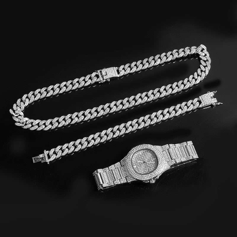 Gold-Plated Hip Hop Men's Jewelry Set with Rhinestones - Trendy Home Mart