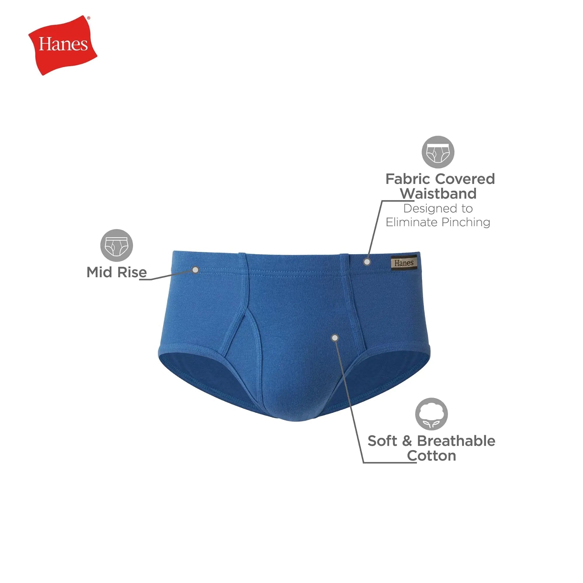 Hanes Men's Underwear Briefs, Mid - Rise, Moisture - Wicking, 6 - Pack X - Large Assorted Solids 6 - pack - Trendy Home Mart