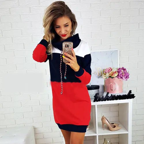 Hooded Knit Dress, Sweatshirt Dress, Long Sleeve Dress - Trendy Home Mart