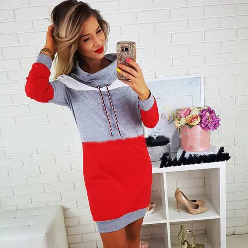 Hooded Knit Dress, Sweatshirt Dress, Long Sleeve Dress - Trendy Home Mart