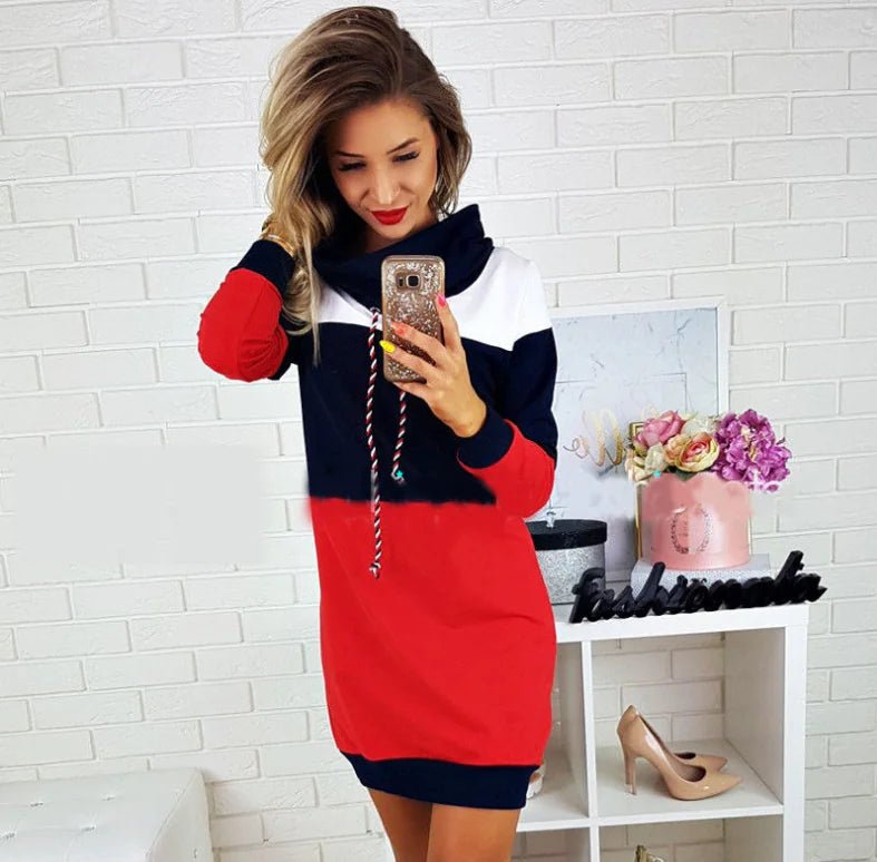 Hooded Knit Dress, Sweatshirt Dress, Long Sleeve Dress - Trendy Home Mart