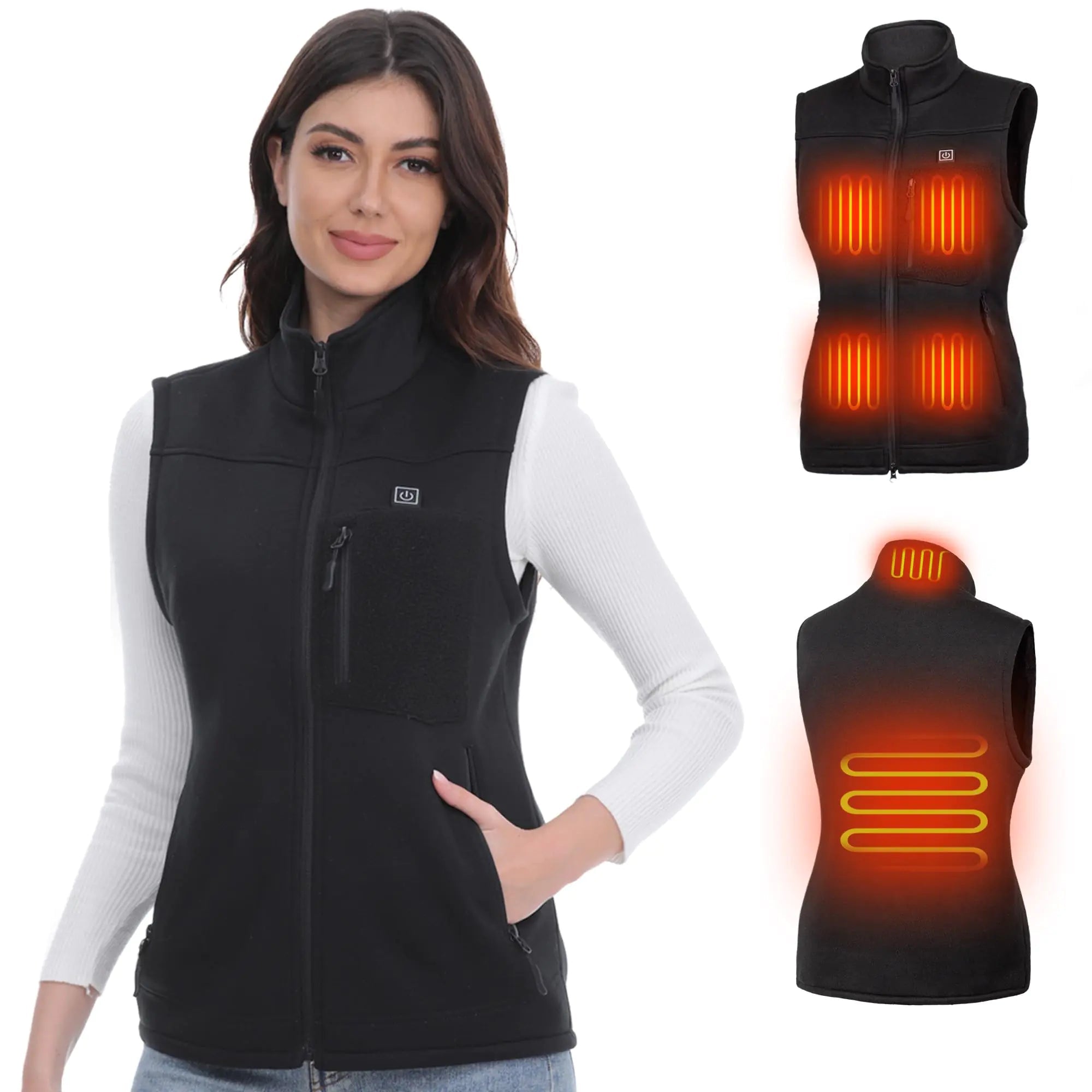 HOTHUGZ Womens Fleece Heated Vest with 12V Battery Pack Lightweight Electric Heating Vest with 6 Heating Zones Soft Fleece Outdoor Heat Vest Winter Heated Jacket Warming Clothing for Women - Trendy Home Mart
