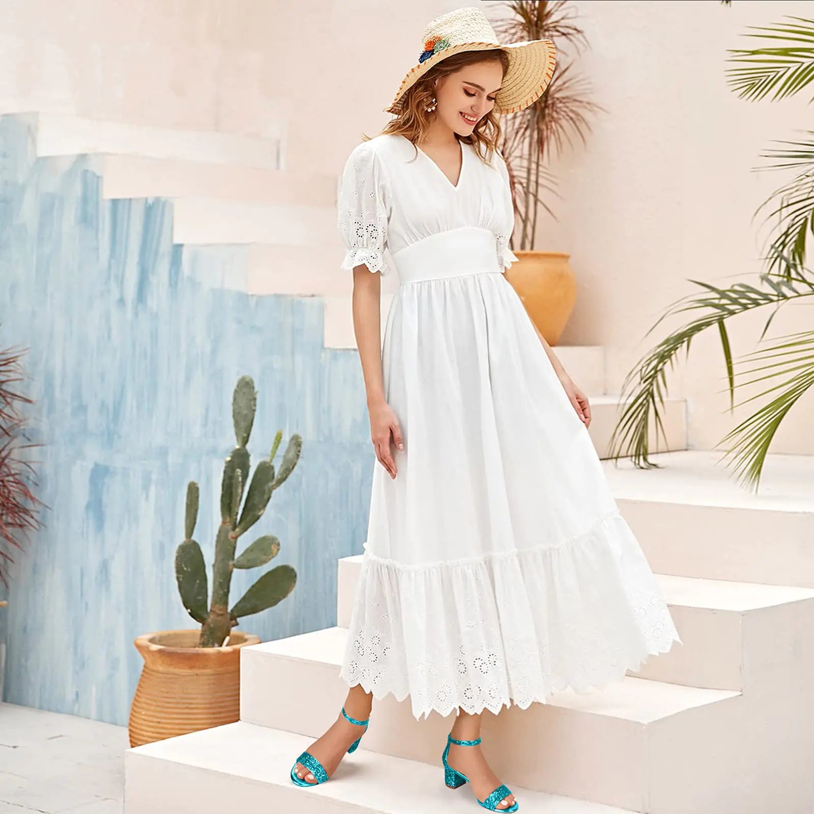 PIZZ ANNU Sandalias de tacón bajo y grueso para mujer, cómodas, con punta abierta y tiras en el tobillo, para fiesta, con hebilla y tiras, tacón grueso de 5 cm de alto, diseño de lentejuelas azules de 6 cm