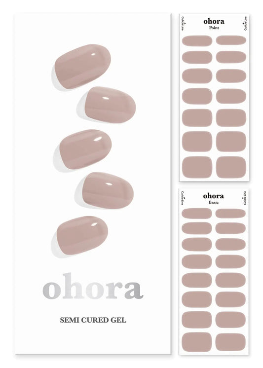 ohora Semi Cured Gel Nail Strips (N Cream Beige) - Nude, Solid, Works with Any UV/LED Nail Lamps, Salon-Quality, Long Lasting, Easy to Apply & Remove - Includes 2 Prep Pads, Nail File & Wooden Stick 01. N Cream Beige