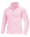 Boladeci UPF 50 Mens Long Sleeve Shirt Quarter Zip Sweater Men Uv Sun Protection Clothing Men Pink Shirt T-Shirt Homme Mock Neck Running Athletic SPF Golf Shirt Men Chandail Uv Homme Lightweight