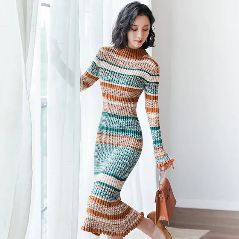 Knit Turtleneck Dress - Thick Sweater Dress - Trendy Home Mart
