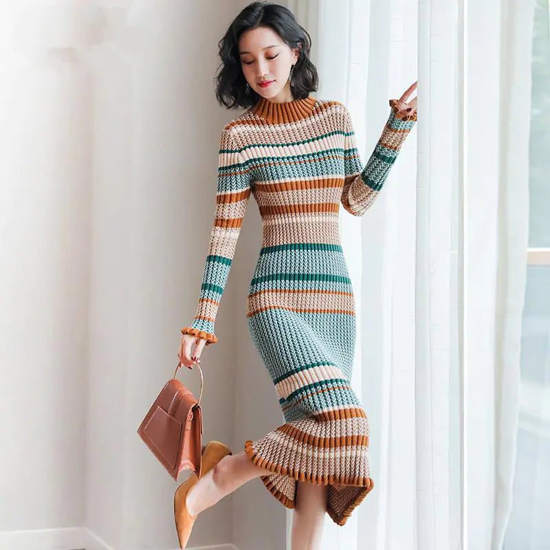 Knit Turtleneck Dress - Thick Sweater Dress - Trendy Home Mart