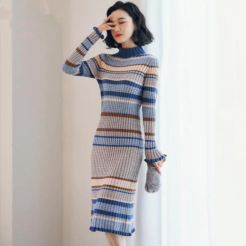Knit Turtleneck Dress - Thick Sweater Dress - Trendy Home Mart