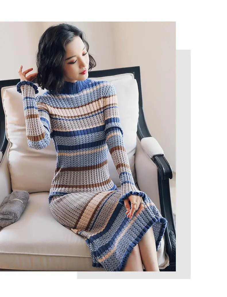 Knit Turtleneck Dress - Thick Sweater Dress - Trendy Home Mart