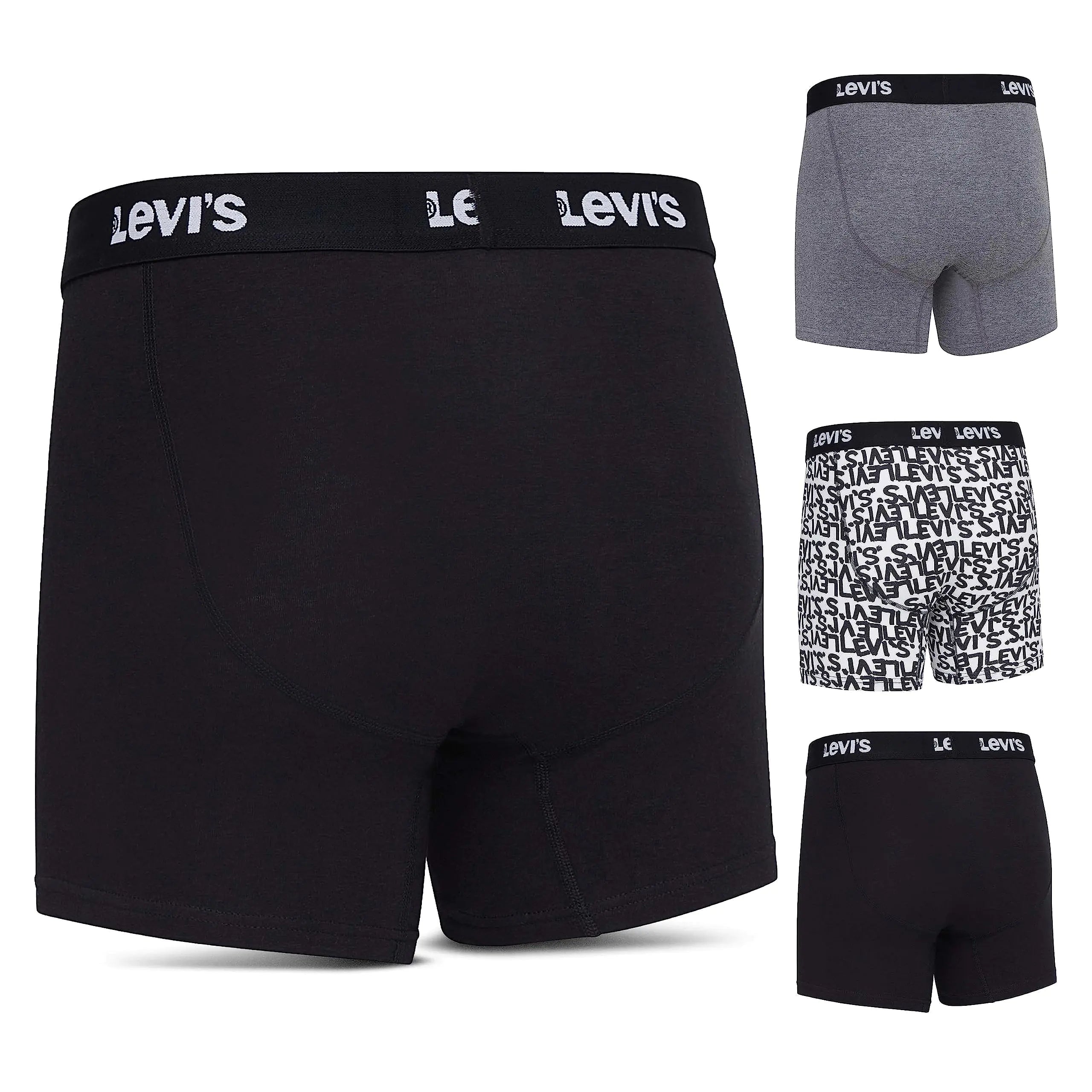 Levi's Mens Boxer Briefs Breathable Stretch Underwear 4 Pack Scribble Logo, Caviar, B25heathergrey, Caviar X - Large - Trendy Home Mart