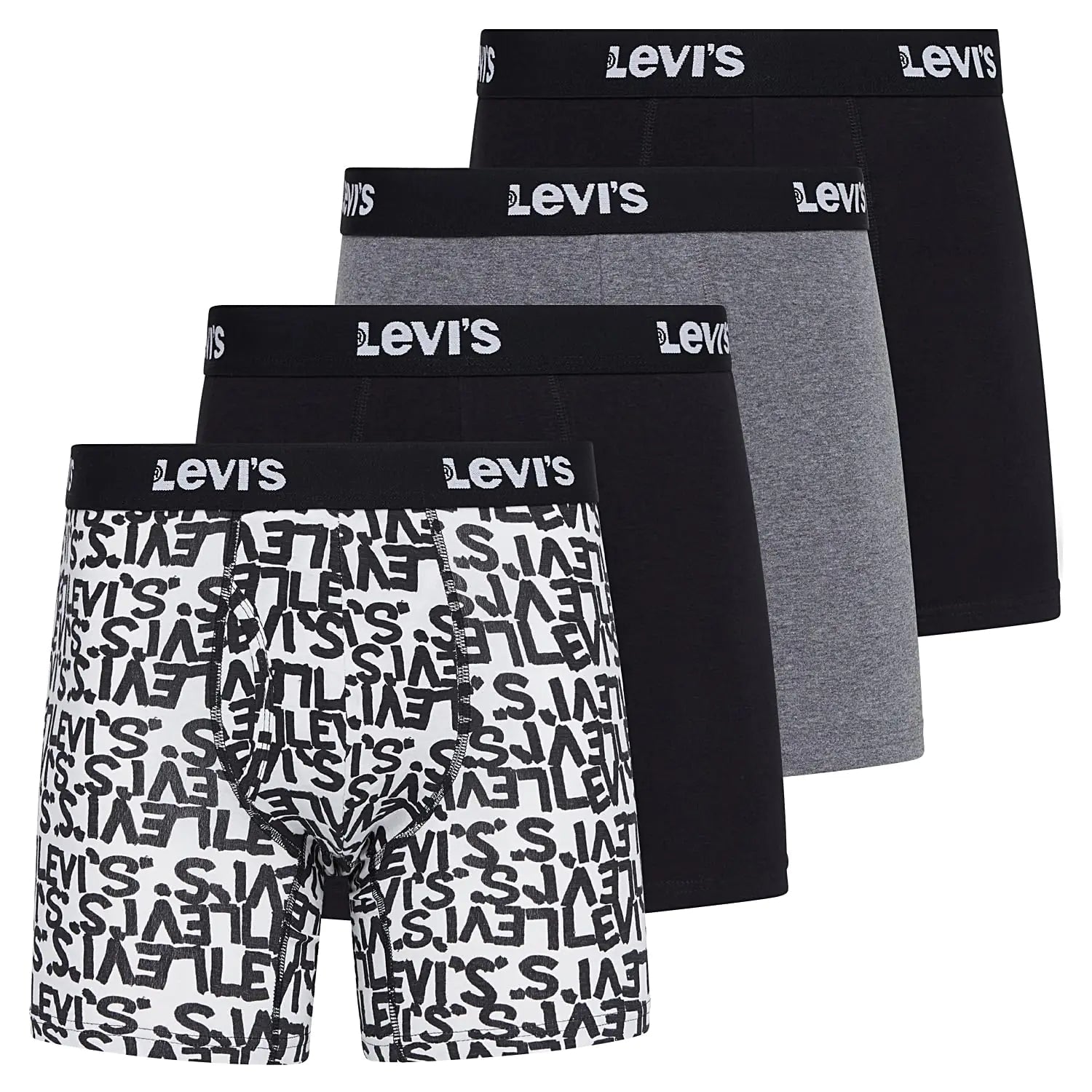 Levi's Mens Boxer Briefs Breathable Stretch Underwear 4 Pack Scribble Logo, Caviar, B25heathergrey, Caviar X - Large - Trendy Home Mart