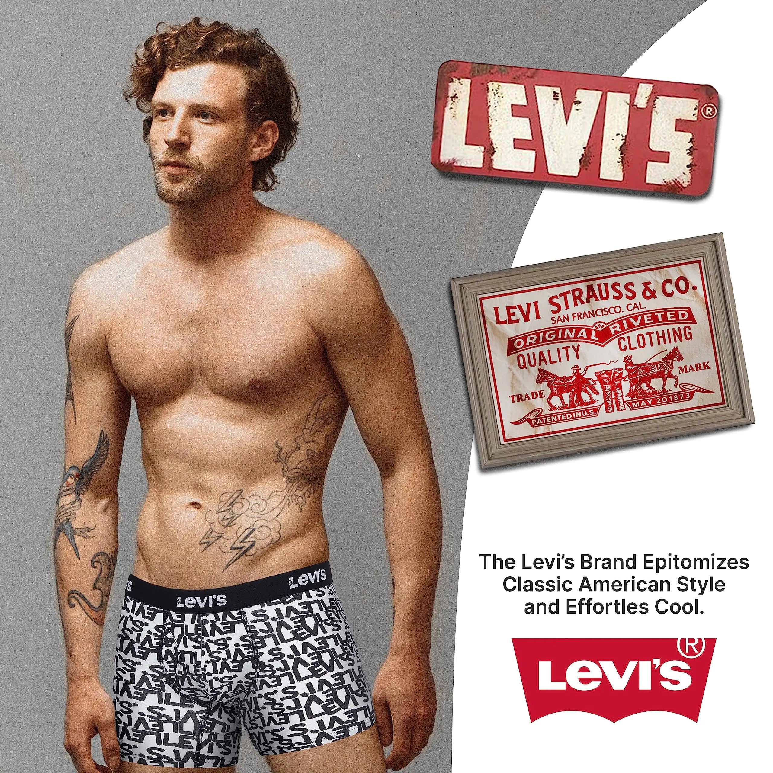 Levi's Mens Boxer Briefs Breathable Stretch Underwear 4 Pack Scribble Logo, Caviar, B25heathergrey, Caviar X - Large - Trendy Home Mart