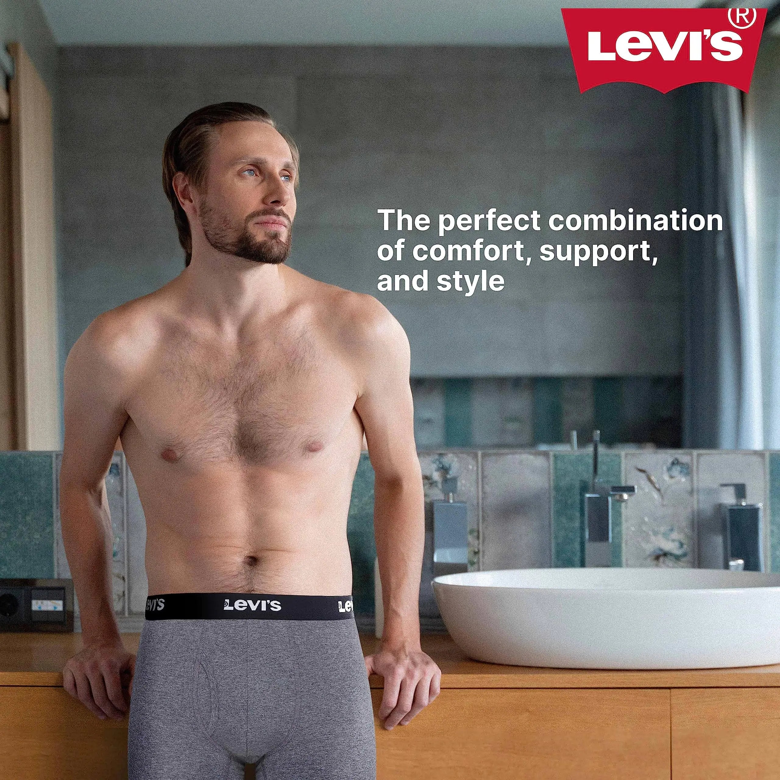 Levi's Mens Boxer Briefs Breathable Stretch Underwear 4 Pack Scribble Logo, Caviar, B25heathergrey, Caviar X - Large - Trendy Home Mart