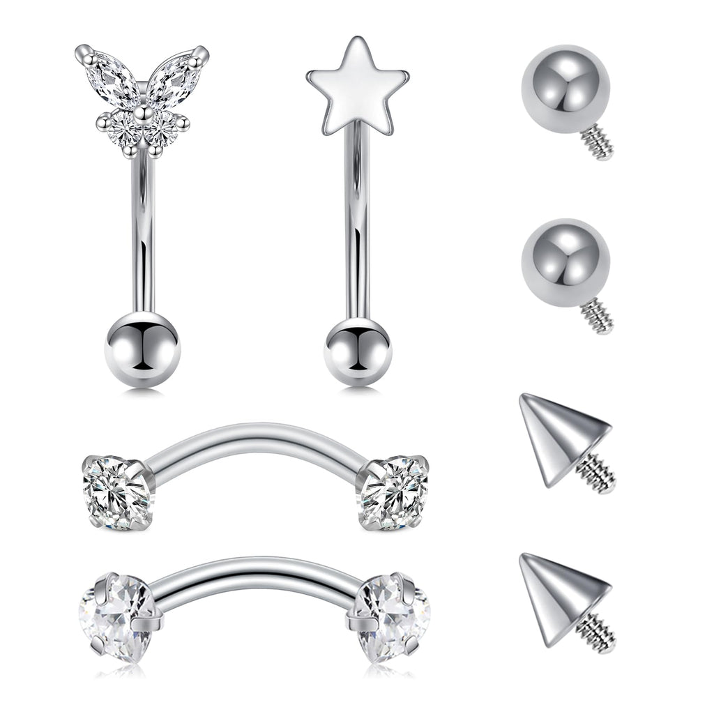 Longita Internally Threaded Rook Piercing Jewelry Rook Jewelry Rook Earrings Eyebrow Piercing Jewelry Eyebrow Rings Vertical Labret Lip Jewelry 16g Curved Barbell Piercing Jewelry 8mm 10mm Silver - Trendy Home Mart