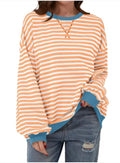 Loose Striped Long Sleeve T-shirt Casual Pullover Sweater For Womens Clothing - Trendy Home Mart
