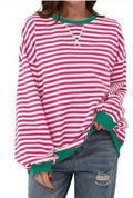 Loose Striped Long Sleeve T-shirt Casual Pullover Sweater For Womens Clothing - Trendy Home Mart