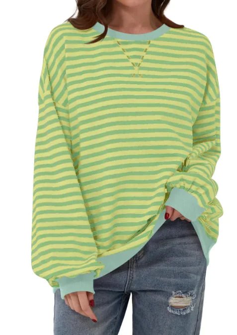 Loose Striped Long Sleeve T-shirt Casual Pullover Sweater For Womens Clothing - Trendy Home Mart