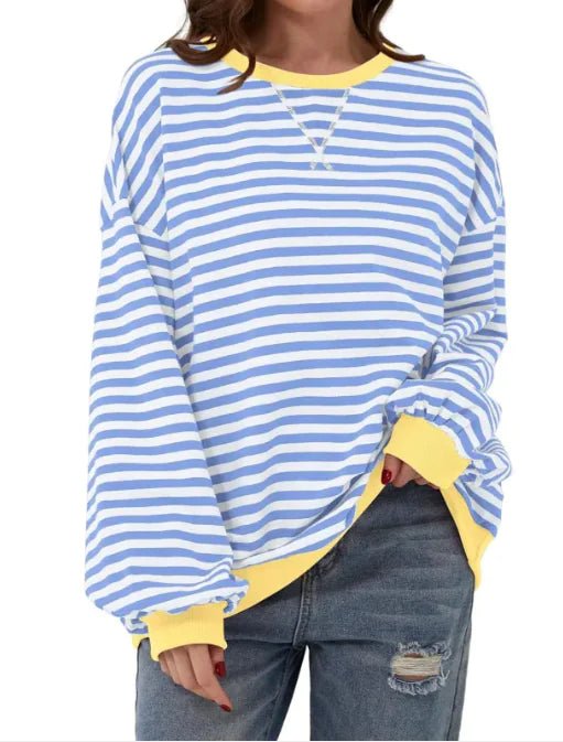 Loose Striped Long Sleeve T-shirt Casual Pullover Sweater For Womens Clothing - Trendy Home Mart