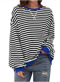 Loose Striped Long Sleeve T-shirt Casual Pullover Sweater For Womens Clothing - Trendy Home Mart
