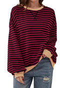 Loose Striped Long Sleeve T-shirt Casual Pullover Sweater For Womens Clothing - Trendy Home Mart
