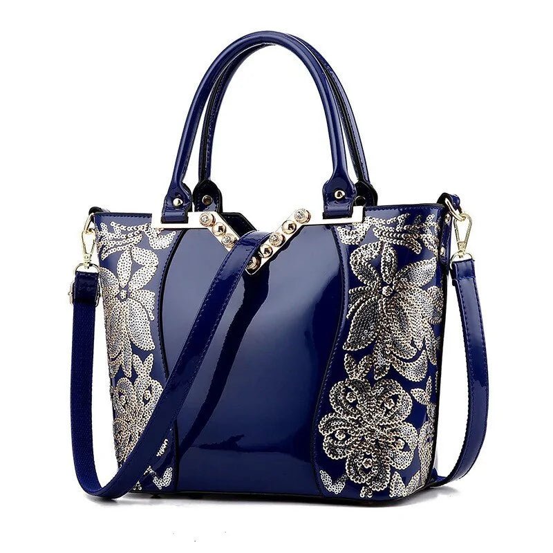 Luxury Sequin Embroidery Women's Patent Leather Handbag - Trendy Home Mart