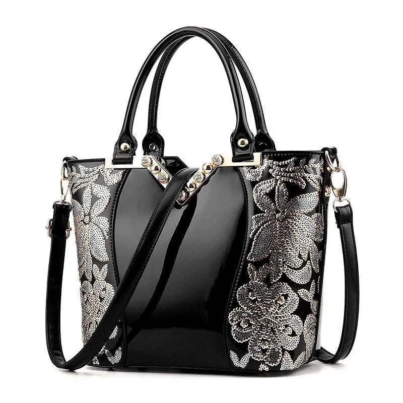 Luxury Sequin Embroidery Women's Patent Leather Handbag - Trendy Home Mart