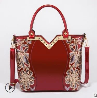 Luxury Sequin Embroidery Women's Patent Leather Handbag - Trendy Home Mart