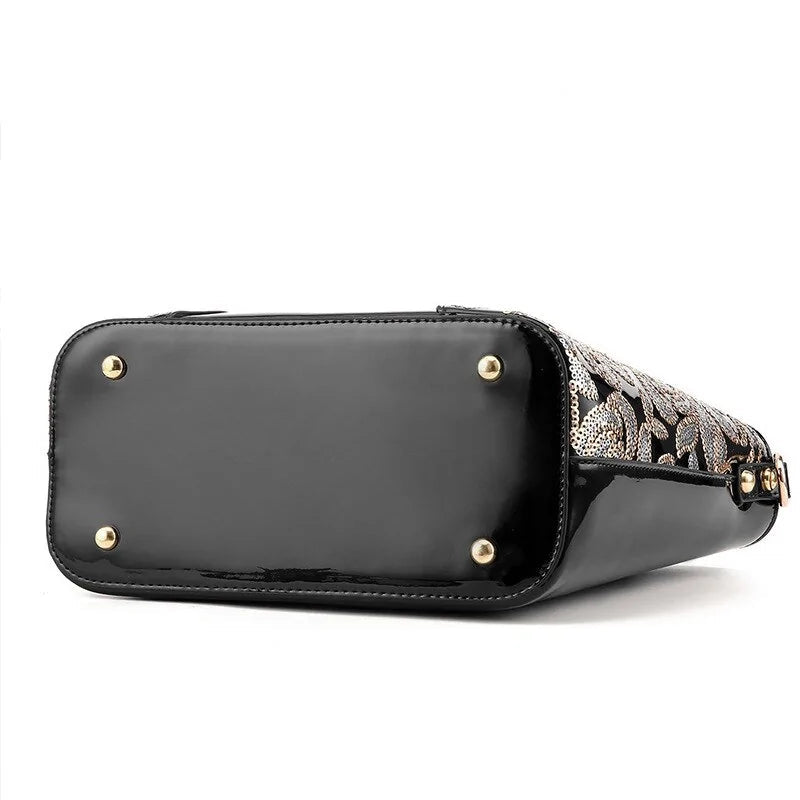 Luxury Sequin Embroidery Women's Patent Leather Handbag - Trendy Home Mart
