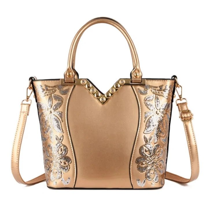Luxury Sequin Embroidery Women's Patent Leather Handbag - Trendy Home Mart