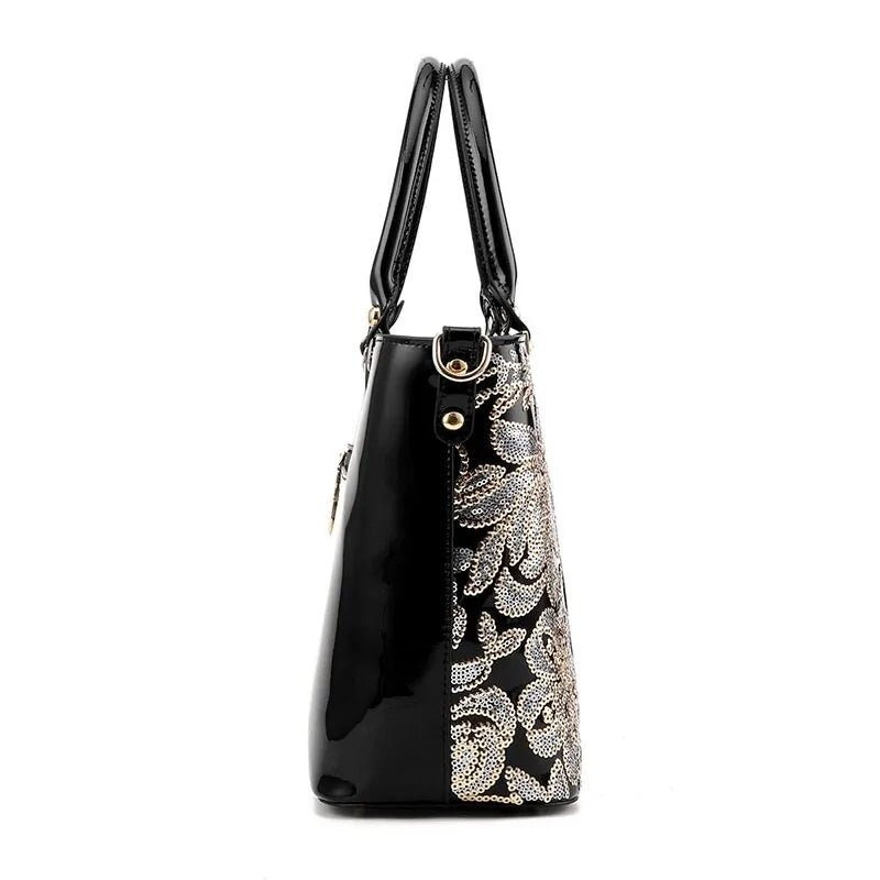 Luxury Sequin Embroidery Women's Patent Leather Handbag - Trendy Home Mart