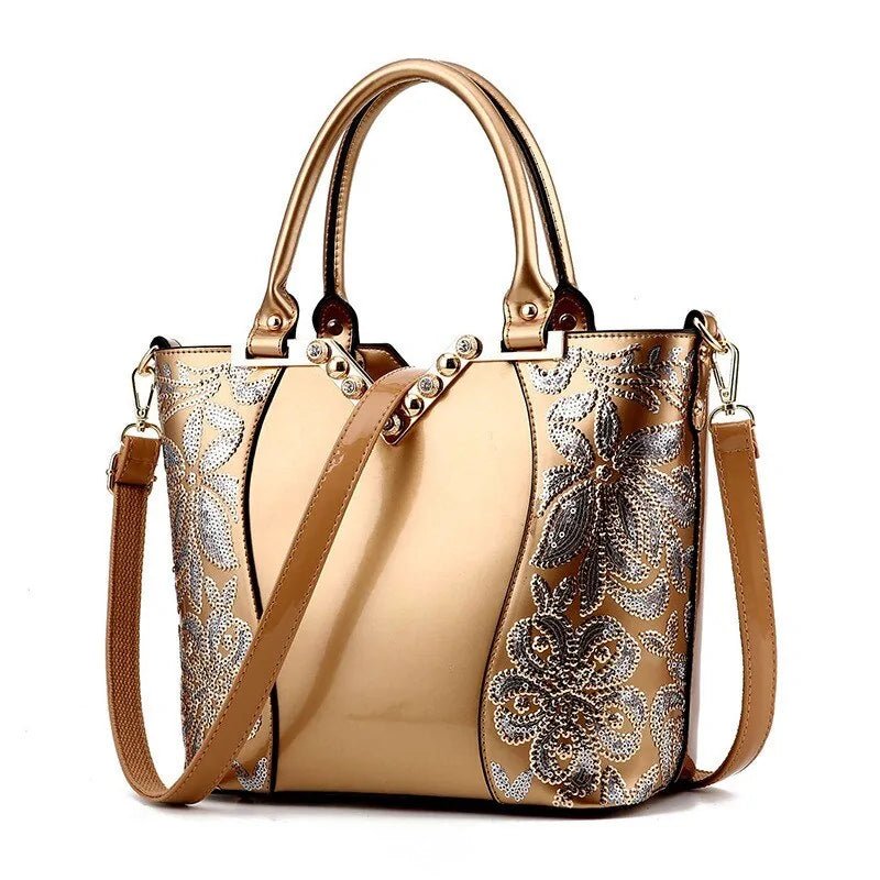 Luxury Sequin Embroidery Women's Patent Leather Handbag - Trendy Home Mart