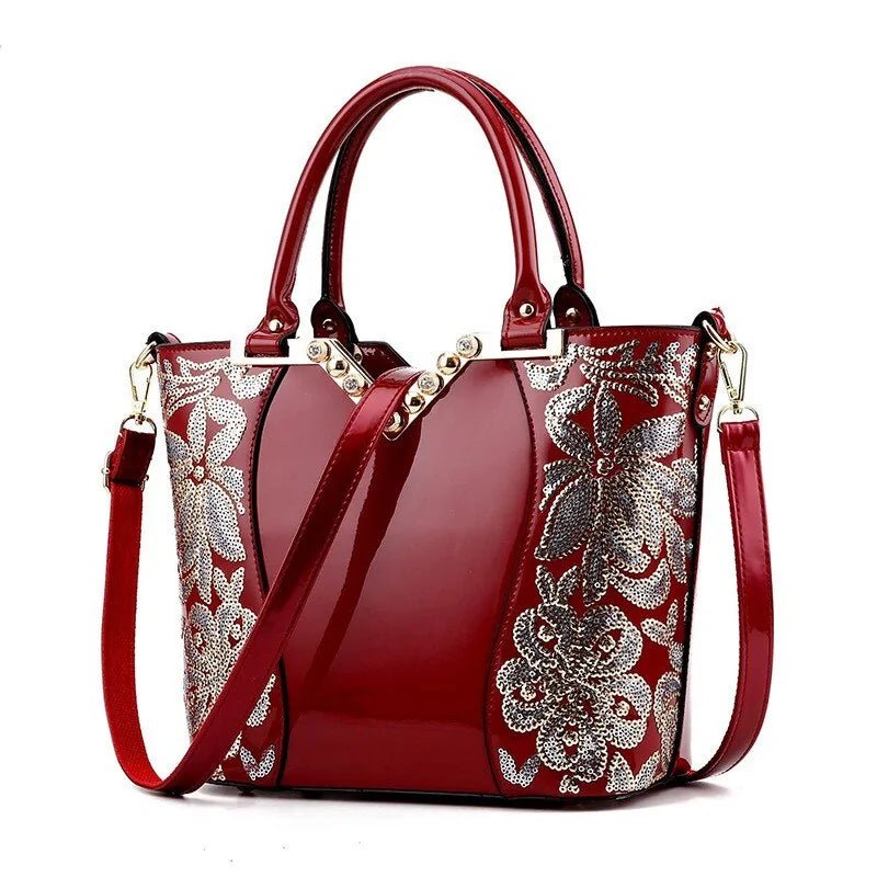 Luxury Sequin Embroidery Women's Patent Leather Handbag - Trendy Home Mart