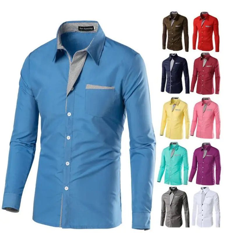 Male Fashion Shirts Full Sleeve Stripe Shirt Men Slim Fit Design Formal Dress Shirts 14 Colors Size M - 4XL - Trendy Home Mart