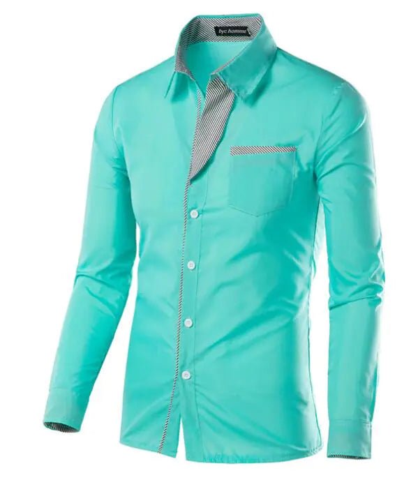 Male Fashion Shirts Full Sleeve Stripe Shirt Men Slim Fit Design Formal Dress Shirts 14 Colors Size M - 4XL - Trendy Home Mart