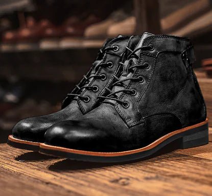 Men's Retro Lace - up Leather Ankle Motorcycle Boots - Trendy Home Mart