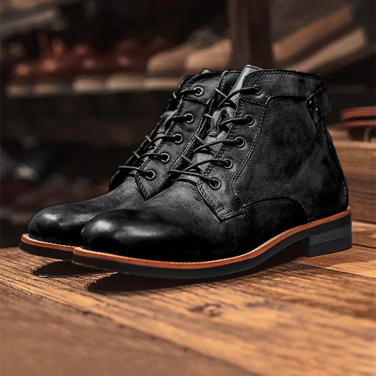 Men's Retro Lace - up Leather Ankle Motorcycle Boots - Trendy Home Mart