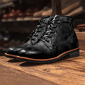 Men's Retro Lace - up Leather Ankle Motorcycle Boots - Trendy Home Mart