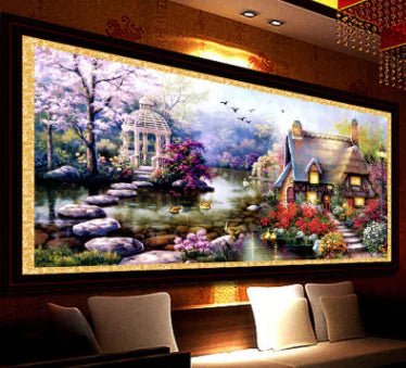 Mona Lisa Dream Home 70×40 cm Cross - Stitch Kit – Garden Scene Embroidery - Trendy Home Mart