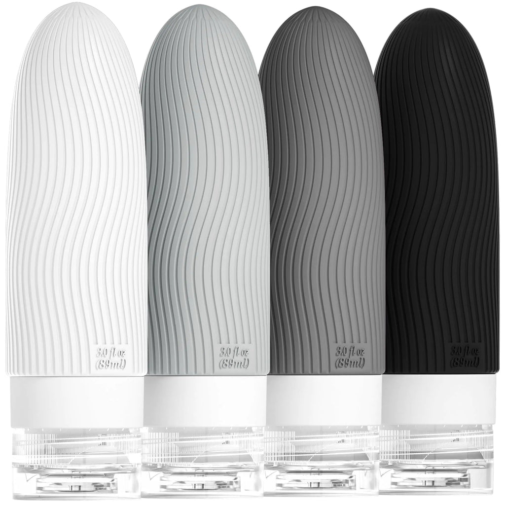 Morfone Silicone Travel Bottles – TSA - Approved 3oz Leakproof (Black & White) - Trendy Home Mart