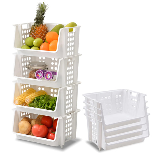 TidyFriend Plastic Stackable Bins (4-Pack, White)